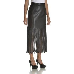 Chelsea & Theodore Faux Leather Black Fringe Skirt-Sz. M